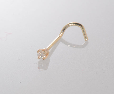 20g 14k Yellow Gold 2.25pt Genuine Diamond Nose Stud Nose Pin - Curved - Jewelryland.com
