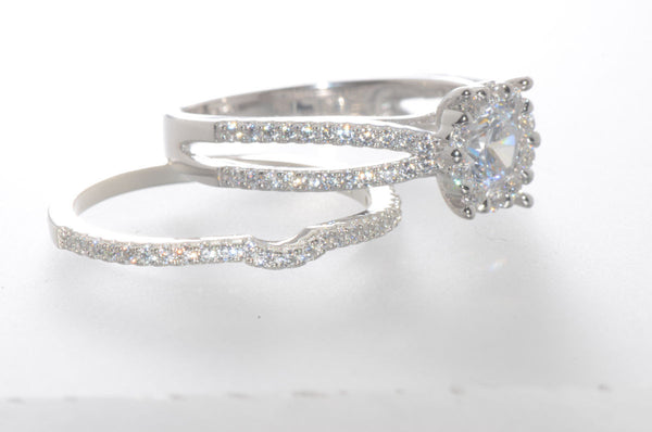 Sterling Silver CZ Wedding Ring Set 1/2 ct Cubic Zirconia CZ - Jewelryland.com