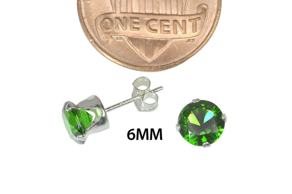 Sterling Silver 925 Round Emerald Green CZ Stud Earrings - Jewelryland.com