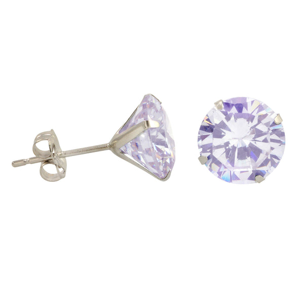 10k White Gold Round Light Purple CZ Stud Earrings Prong Set - Jewelryland.com