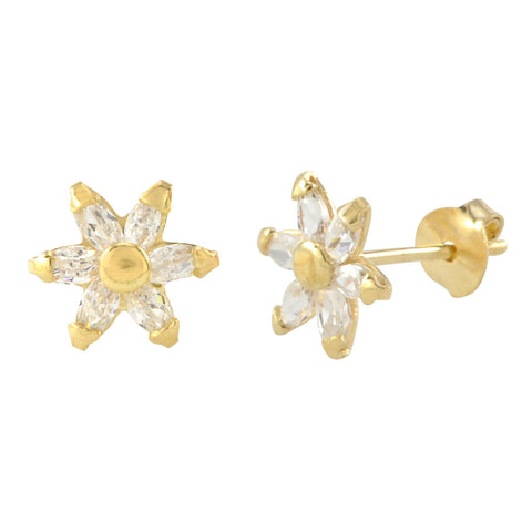 10k Yellow Gold Cubic Zirconia Flower Daisy Stud Earrings with Pushbacks 7mm - Jewelryland.com
