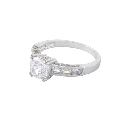 CZ Ring Square Princess Cut High Polish Sterling Silver 7mm - Jewelryland.com