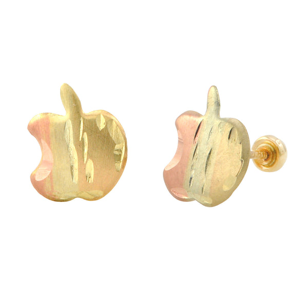Apple Stud Earrings 10k Gold Two Tone Gold Yellow and Rose Screwbacks 9x7 - Jewelryland.com
