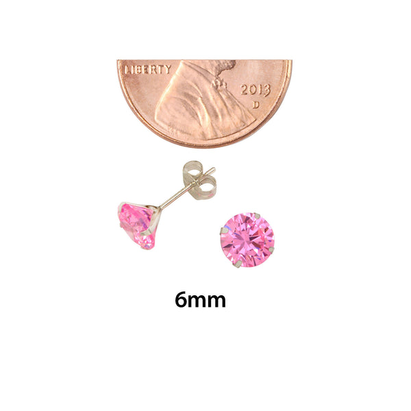 14k White Gold Pink CZ Earrings Round Cubic Zirconia October Birthstone Studs - Jewelryland.com