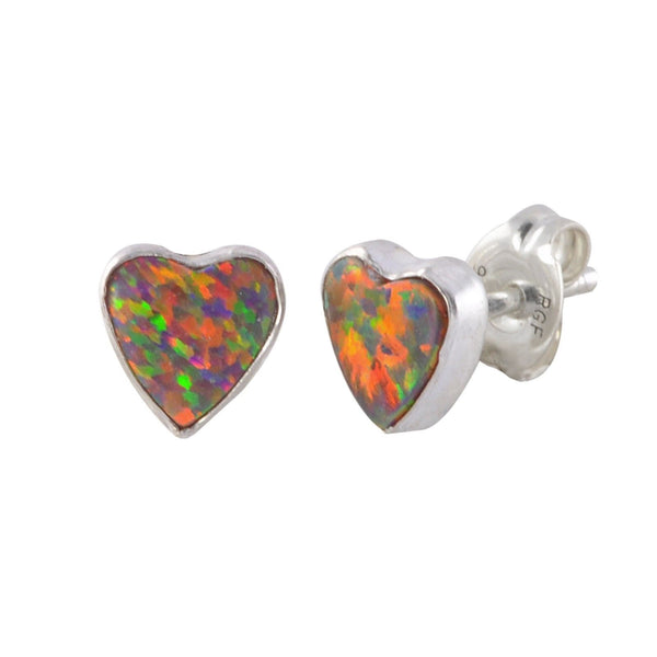 Orange Opal Heart Earrings 925 Sterling Silver Studs 6mm - Jewelryland.com