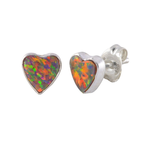Orange Opal Heart Earrings 925 Sterling Silver Studs 6mm - Jewelryland.com