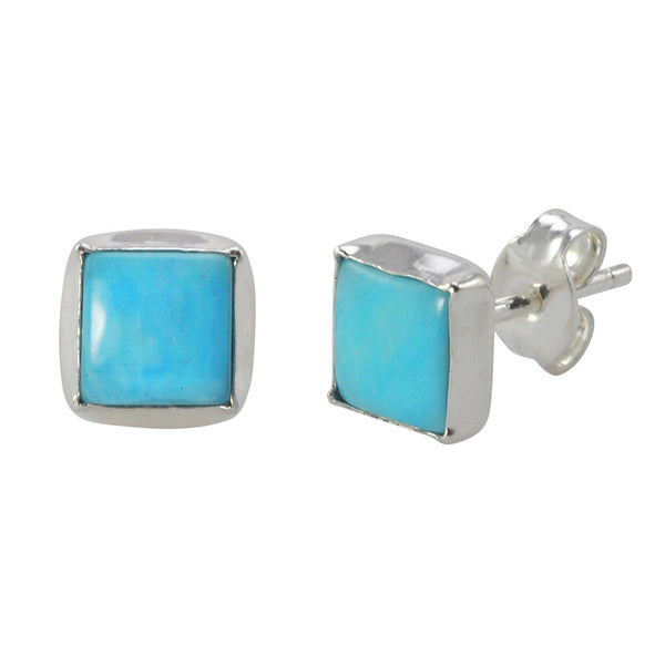 Sterling Silver Square Larimar Stud Earrings 7mm - Jewelryland.com