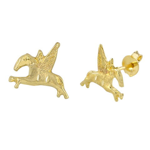 10k Yellow Gold Pegasus Flying Horse Stud Earrings with Pushbacks 9x10 - Jewelryland.com