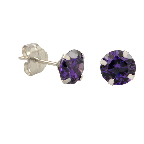10k White Gold Purple CZ Stud Earrings Cubic Zirconia Round Prong Set - Jewelryland.com