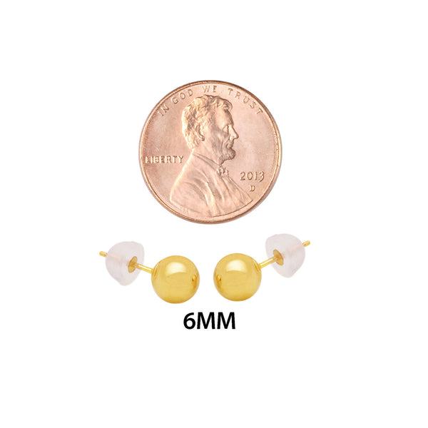 10k Yellow Gold Ball Stud Earrings High Polish Silicone Safety Backs - Jewelryland.com
