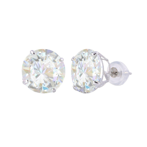 14k White Gold Clear CZ Round Basket Cubic Zirconia Stud Earrings Silicone Backs - Jewelryland.com