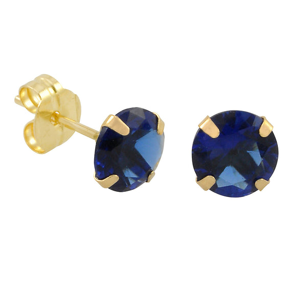 10k Yellow Gold Blue Sapphire CZ Stud Earrings Cubic Zirconia Round Prong Set - Jewelryland.com