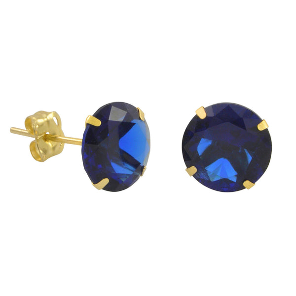 10k Yellow Gold Blue Sapphire CZ Stud Earrings Cubic Zirconia Round Prong Set - Jewelryland.com