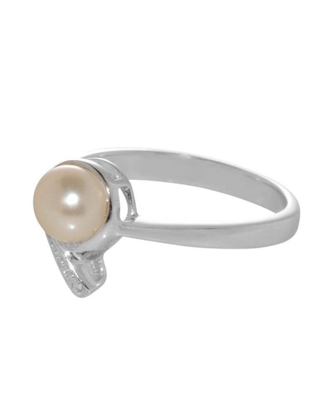 Sterling Silver 6mm Freshwater Pearl .01ct Genuine Diamond Ring - Jewelryland.com