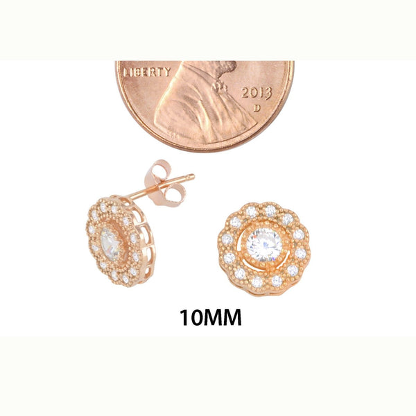 Flower Petal Stud Earrings Rose Gold Plated Pave White CZ Cubic Zirconia 10mm - Jewelryland.com