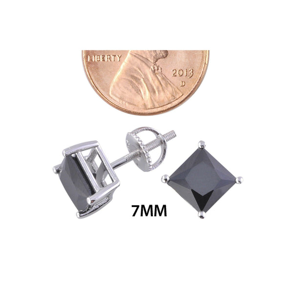 Screwback Earrings Square Black CZ Setting Sterling Silver Basket ASC Brand - Jewelryland.com