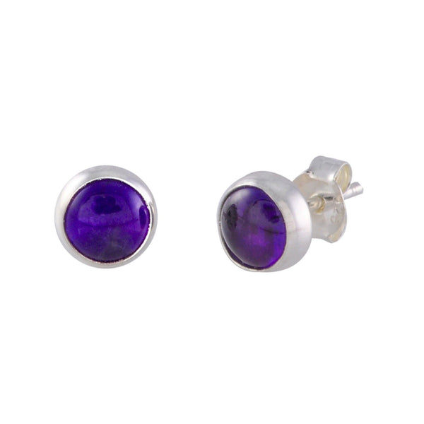 Amethyst Gemstone Stud Earrings .925 Sterling Silver 7mm Round - Jewelryland.com