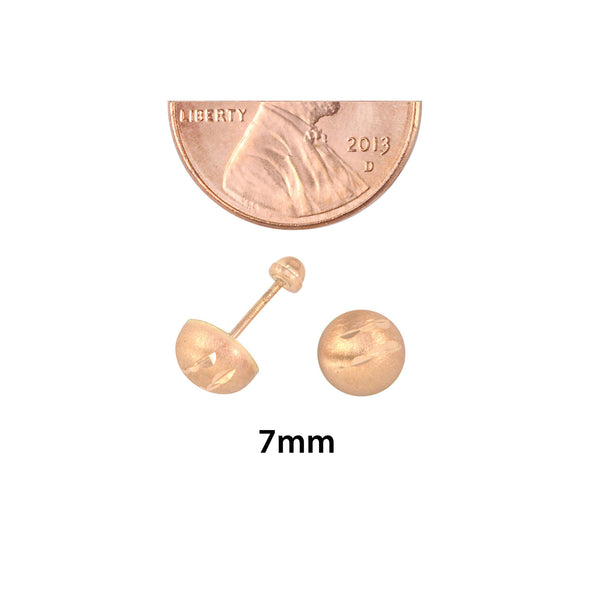 10k Rose Gold Half Ball Screwback Stud Earrings Matte Finish Laser Cut 4mm-7mm - Jewelryland.com