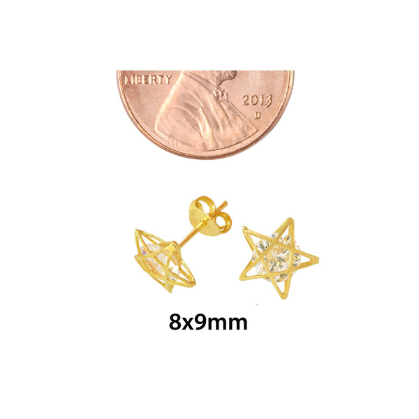 10k Yellow Gold CZ Star Stud Earrings Cubic Zirconia 8mm x 9mm - Jewelryland.com
