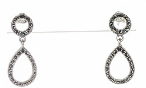 Marcasite Earrings .925 Sterling Silver Post Teardrop Outline Dangle - Jewelryland.com