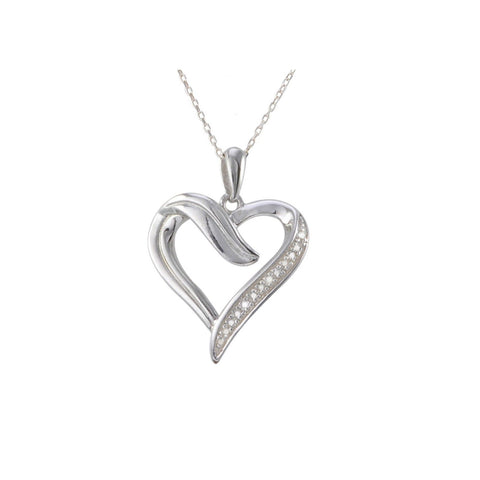 Diamond Open Heart Pendant Necklace .10ct - 1 row diamonds Sterling Silver - Jewelryland.com