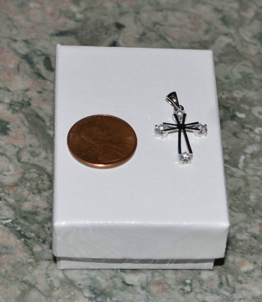 925 Sterling Silver CZ Cross Pendant Open Design 26mm - Jewelryland.com