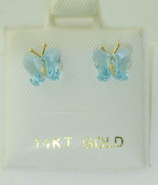 14k Gold Butterfly Earrings with Screw Backs - Magenta or Light Green - Jewelryland.com