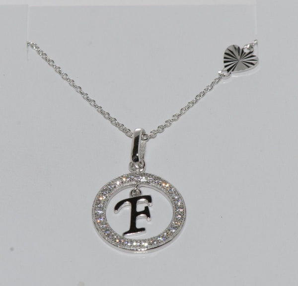 Initial Necklace Letter F Cubic Zirconia Sterling Silver 17" Chain - Jewelryland.com