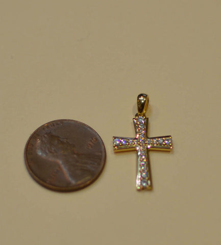 925 Sterling Silver Cross Pendant Micropave Clear CZ Yellow Gold Plated 25mm - Jewelryland.com