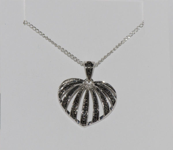 925 Sterling Silver Black Diamond Heart Pendant Necklace .01 ct, 18" chain - Jewelryland.com