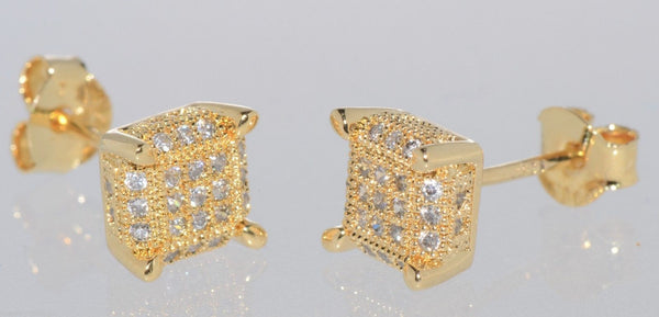 Micro Pave Stud Earrings 925 Sterling Silver Square 7mm Clear Cubic Zirconia 3d - Jewelryland.com