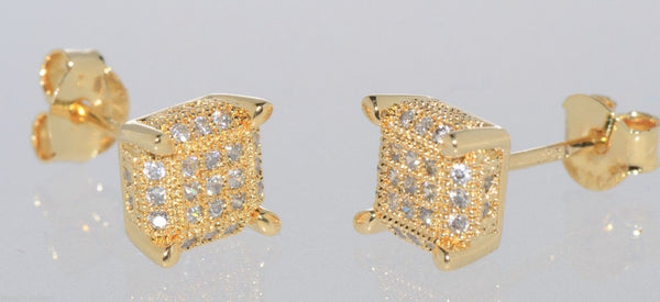 Micro Pave Stud Earrings 925 Sterling Silver Square 7mm Clear Cubic Zirconia 3d - Jewelryland.com