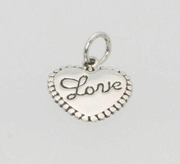 Small Heart Peart with Cursive Love Inscribed .925 Sterling Silver - Jewelryland.com