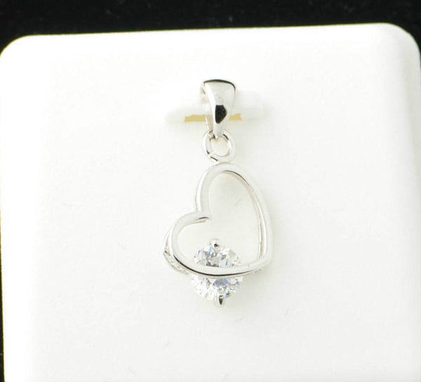 Clear CZ Heart Pendant .925 Sterling Silver Cubic Zirconia 20mm x 11mm - Jewelryland.com