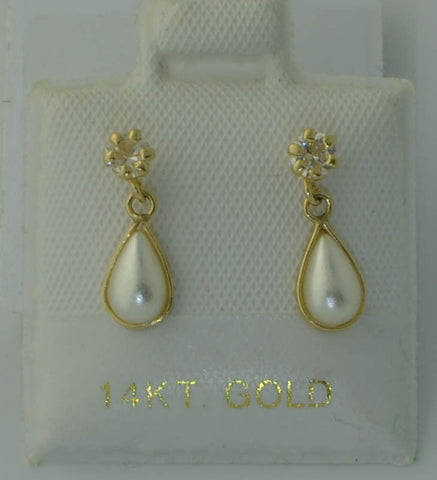 Pearl Earrings 14k Gold Teardrop Dangle CZ Cubic Zirconia Screwback Studs - Jewelryland.com