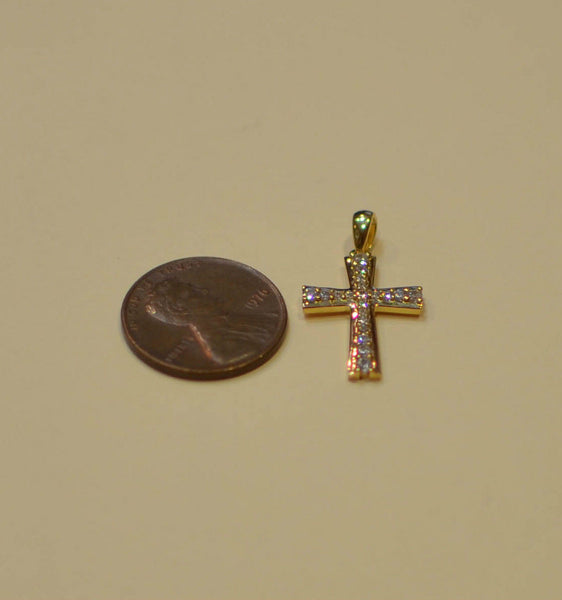 925 Sterling Silver Cross Pendant Micropave Clear CZ Yellow Gold Plated 25mm - Jewelryland.com