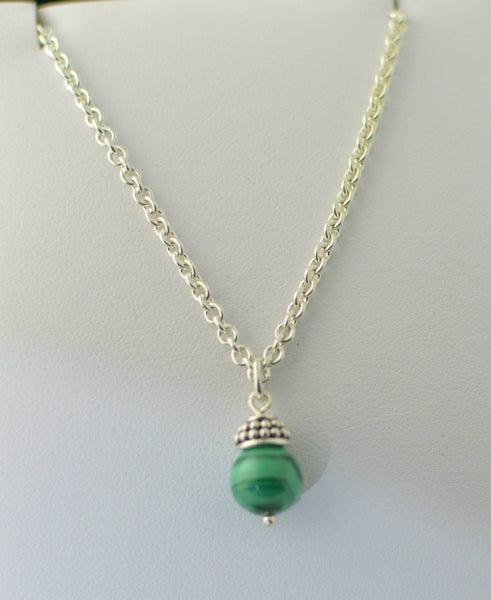 925 Sterling Silver Malachite Gemstone Pendant Necklace with 30" chain - Jewelryland.com