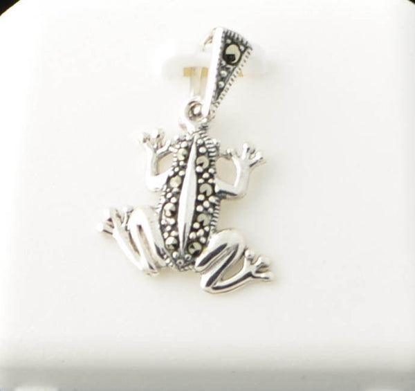 Marcasite Frog Pendant .925 Sterling Silver 24mm - Jewelryland.com