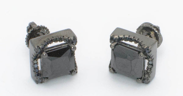 Sterling Silver 8mm Black Cubic Zirconia Earrings Micropave Stones Screwbacks - Jewelryland.com