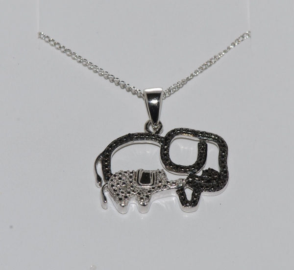 925 Sterling Silver Diamond Pig Pendant Necklace .05ct, 18" chain - Jewelryland.com