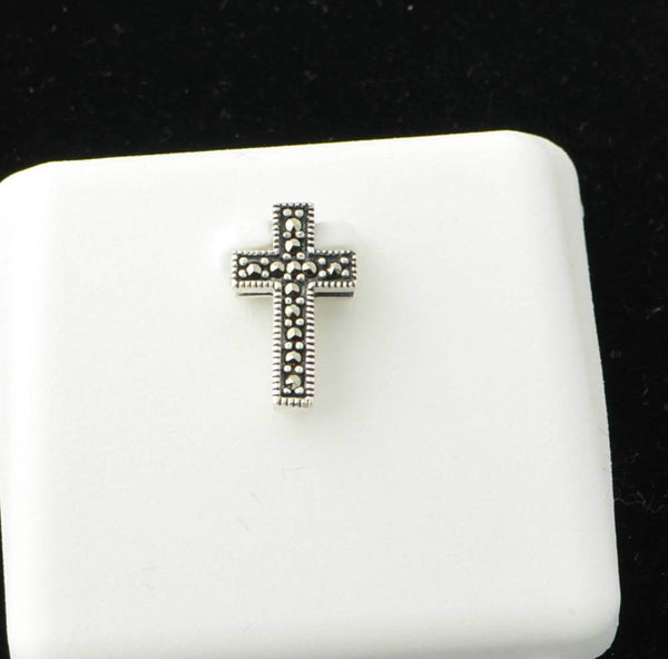 .925 Sterling Silver Mini Cross Pendant Marcasite - Jewelryland.com