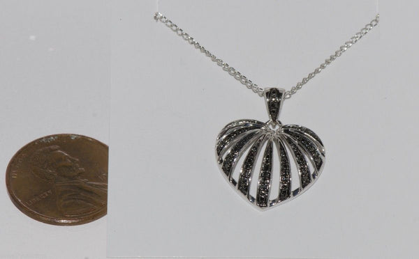 925 Sterling Silver Black Diamond Heart Pendant Necklace .01 ct, 18" chain - Jewelryland.com