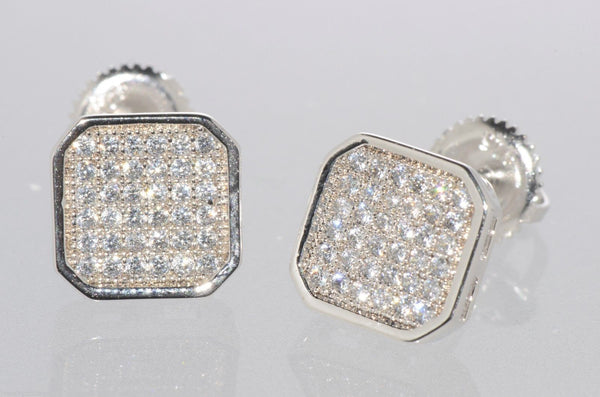 CZ Earrings Sterling Silver Screwback Studs 9mm Clear Rounded Square - Jewelryland.com