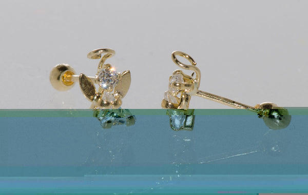14k Yellow Gold Angel Stud Earrings Screwbacks - Clear Cubic Zirconia - Jewelryland.com
