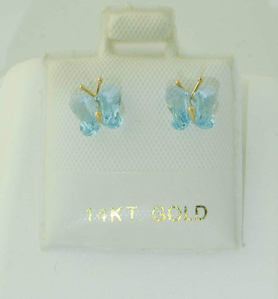 14k Gold Butterfly Earrings with Screw Backs - Magenta or Light Green - Jewelryland.com