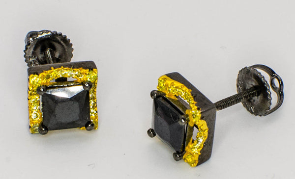 Sterling Silver Black and Yellow Cubic Zirconia Stud Earrings Screwbacks 6mm - Jewelryland.com