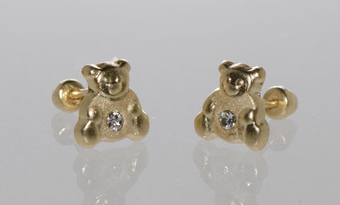 Bear Stud Earrings 10k Yellow Gold Screwbacks Laser Cut 6mm Cubic Zirconia - Jewelryland.com
