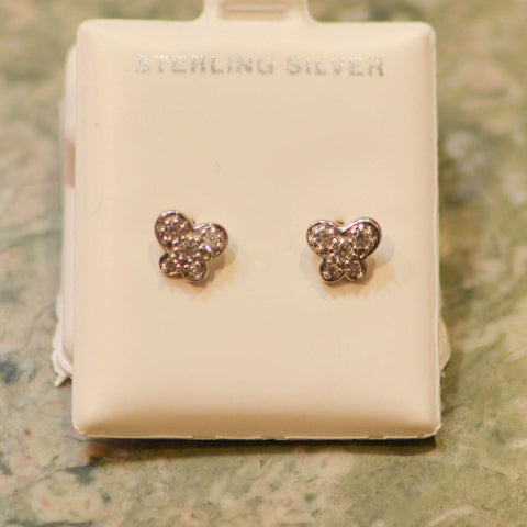 Butterfly Screw Back Stud Earrings Sterling Silver 7mm CZ Cubic Zirconia - Jewelryland.com