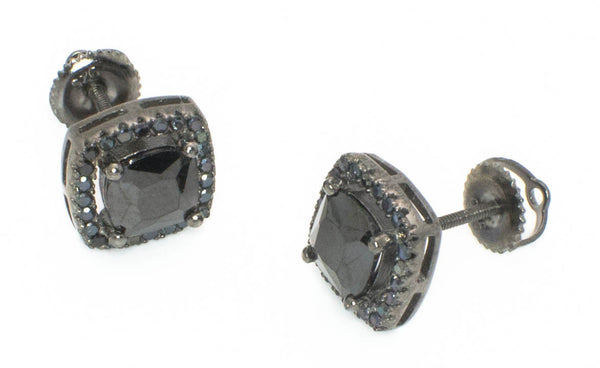 Black CZ Stud Earrings Screwback Sterling Silver Micropave 8mm Square ASC Brand - Jewelryland.com