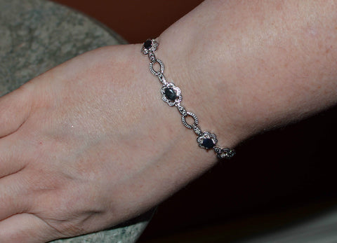 Sterling Silver Diamond & Sapphire Bracelet 7.5"  (.02 ct, IJ,I2) - Jewelryland.com